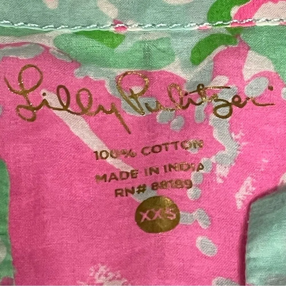 LILLY PULITZER Amelia Island Green and Pink Floral Tunic Shirt Size XXS - Image 8
