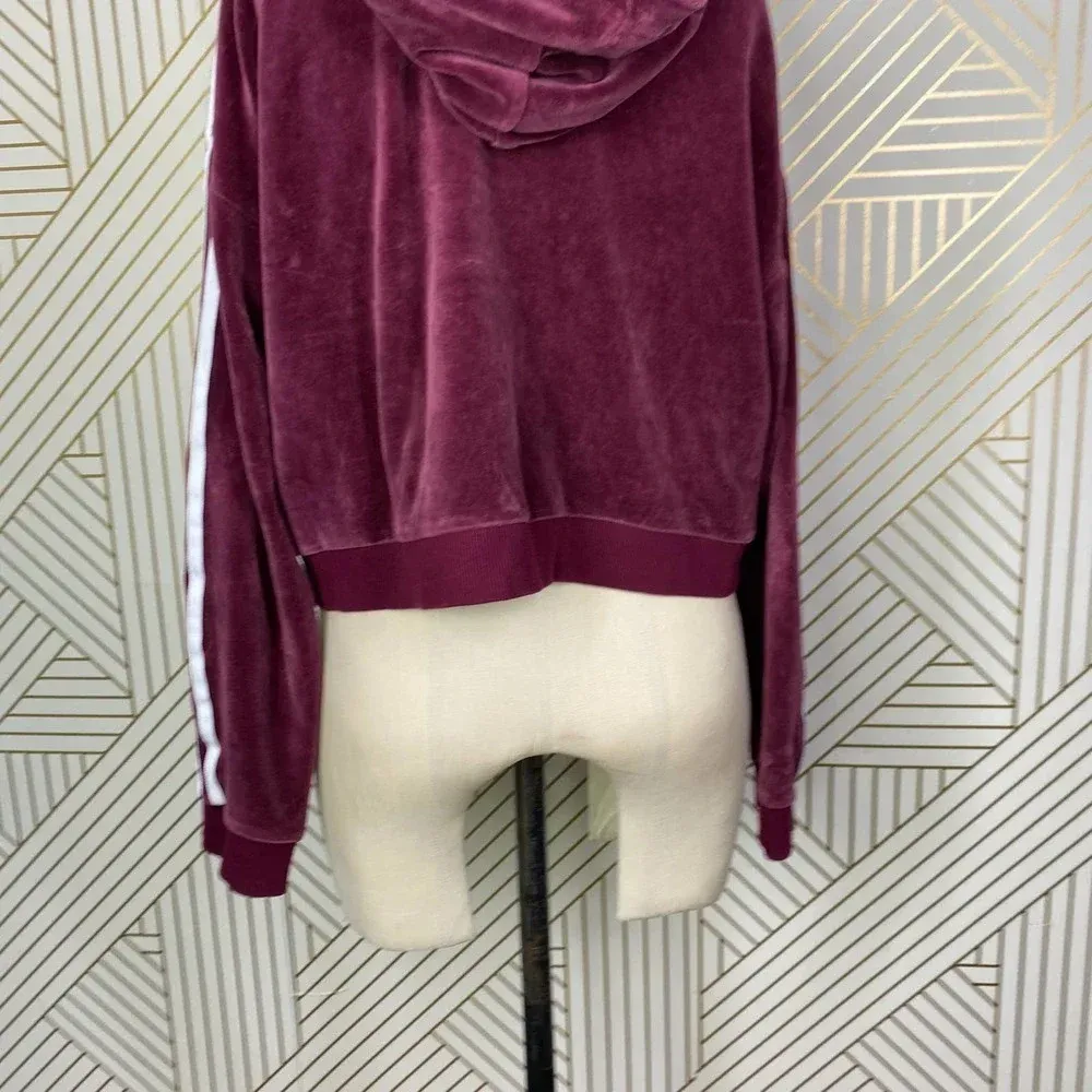 Adidas Originals Hoodie Sweatshirt Cropped Velour‎ Purple Red Size US Small - Image 9