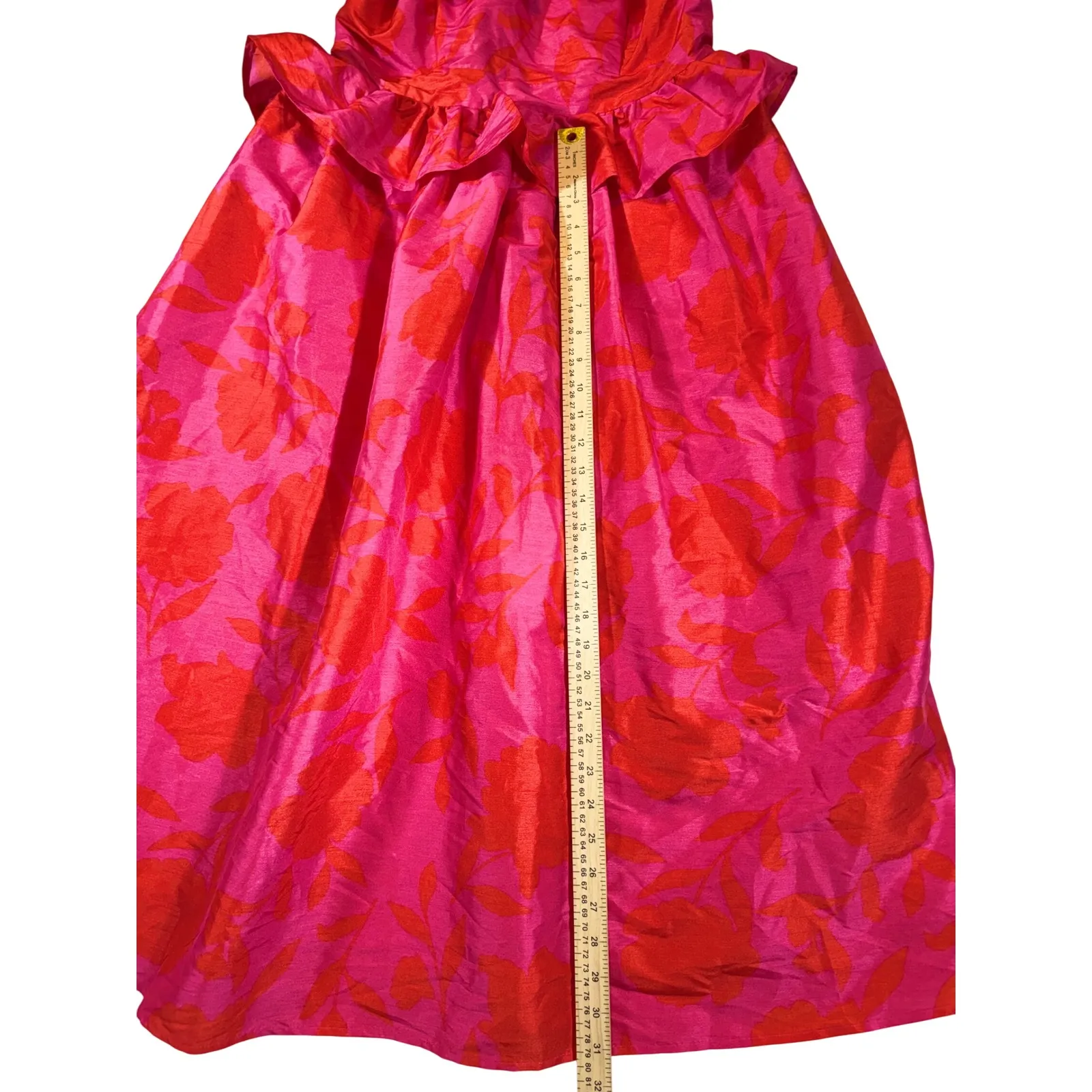 Kate Spade New York Floral Maxi Dress Pink Red Sleeveless V Neck Ruffle Peplum Size 10 - Image 5