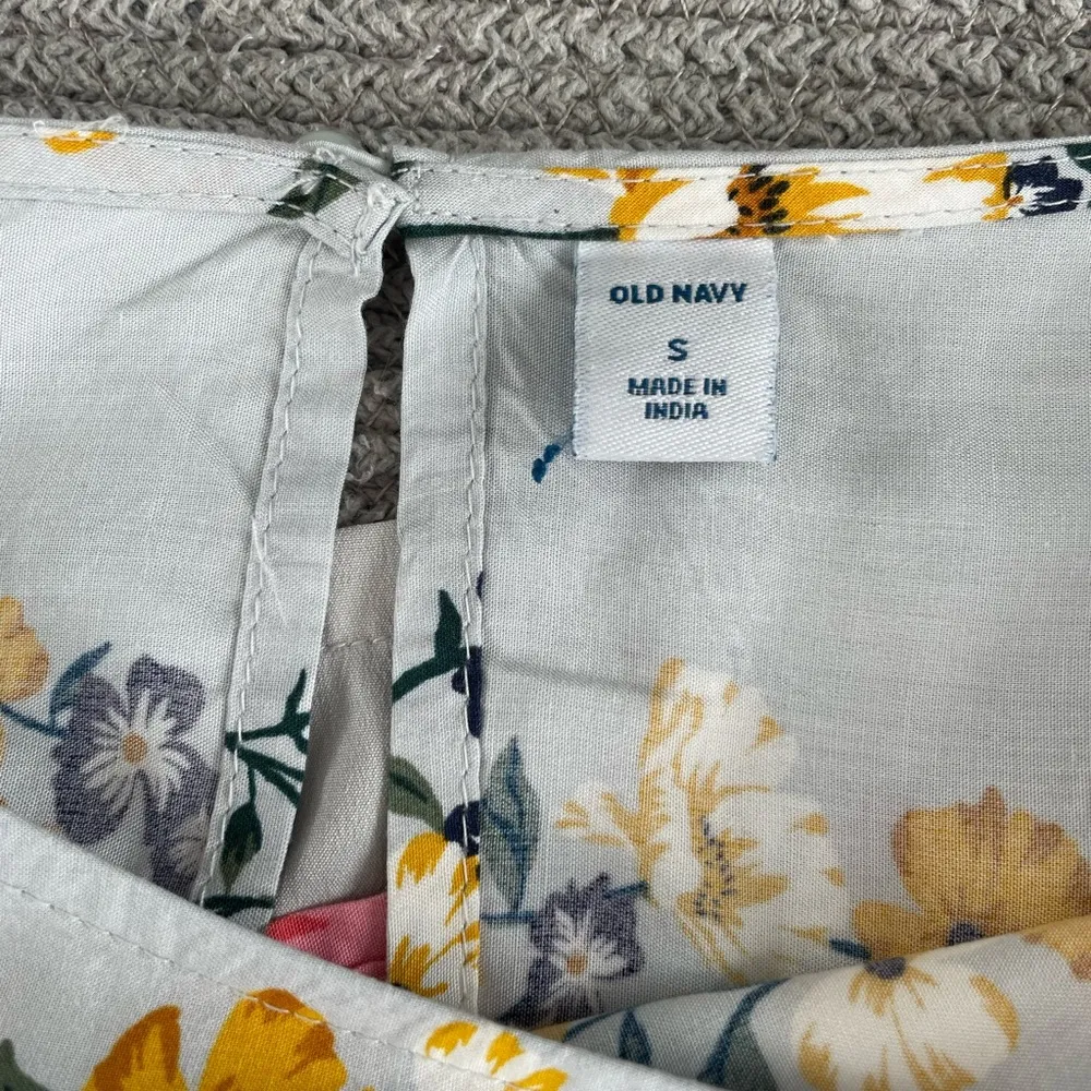 Old Navy Powder Blue Red Floral Flare Sleeve Shift Dress Sz S NWT - Image 7