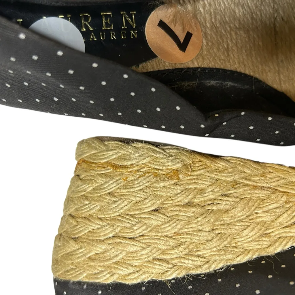 Ralph Lauren Cecilia Navy Polka Dot Woven Platform Espadrille Sandals – Size 7 White - Image 7