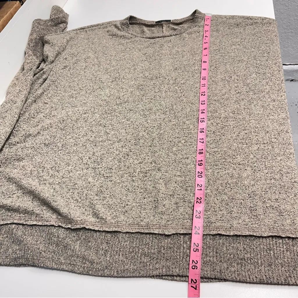 JODIFL sweater oversized heathered tan crew neck sweater side slit ribbed M L - Image 6