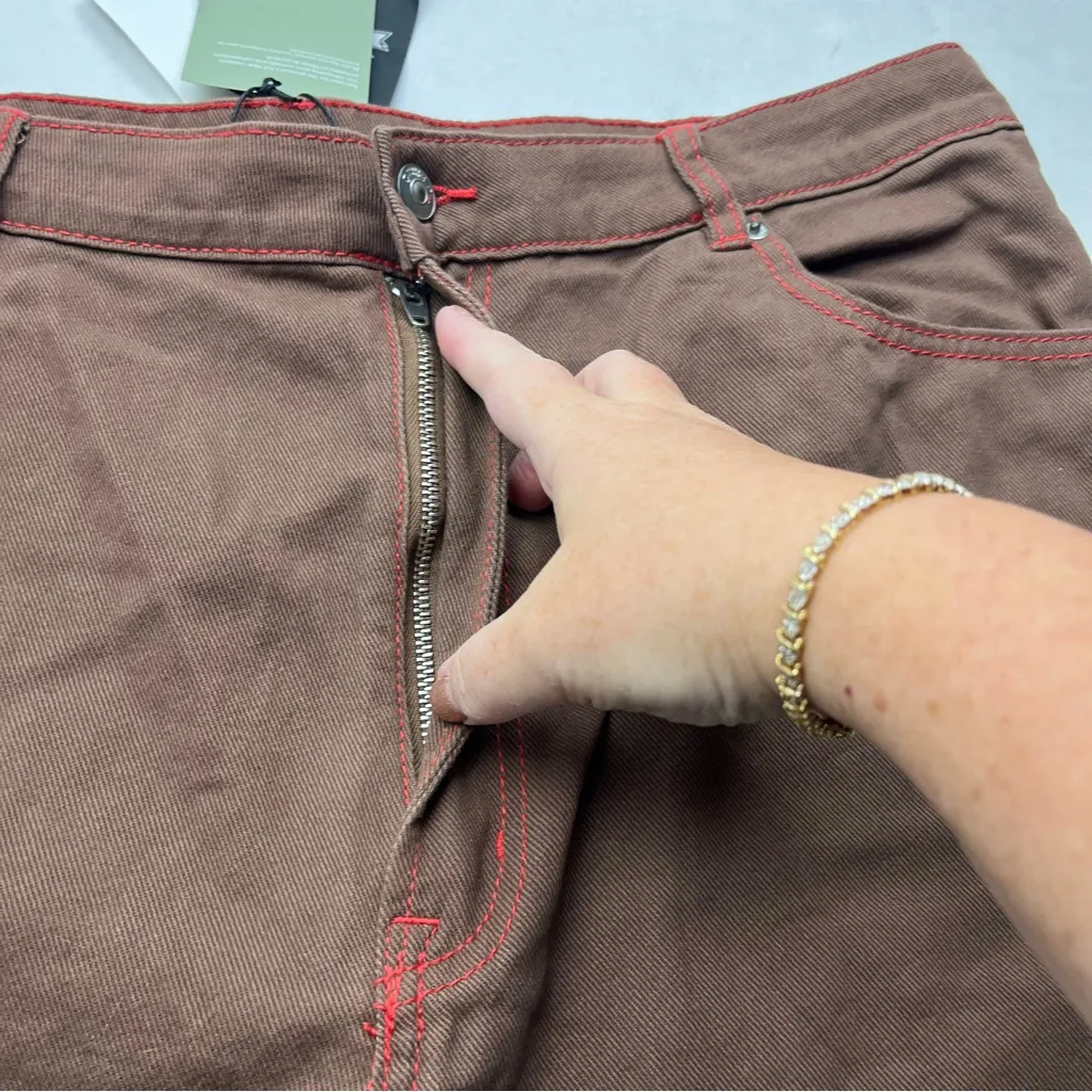 No Fear x H&M‎ Carpenter Wide Leg Twill Skater Pant Womens Size 16 Brown Y2K NEW - Image 8