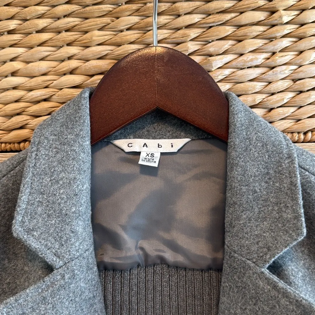 CAbi "Half & Half" Wool Blend Gray Ribbed Sleeves Collared Sweater Blazer, XS - Image 4