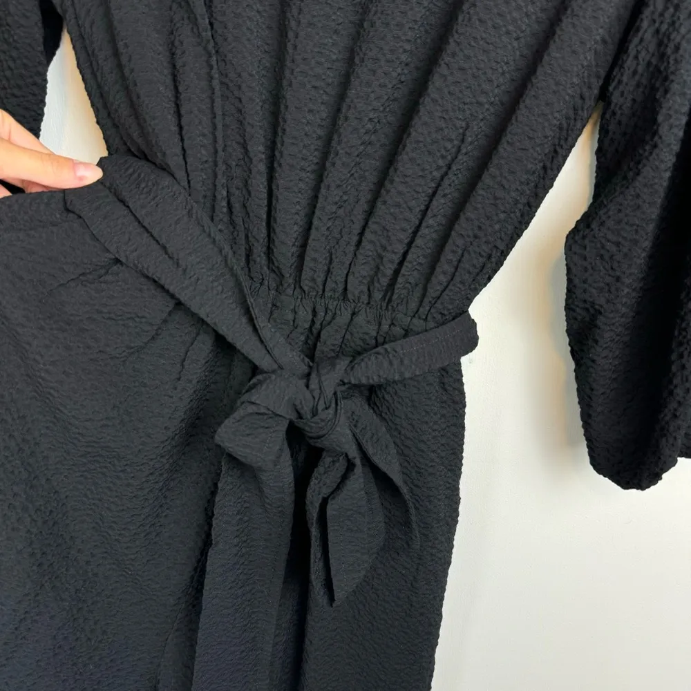 Anthropologie Balloon Puff Sleeve Romper Sz Small Black Tie Belted Waist - Image 7