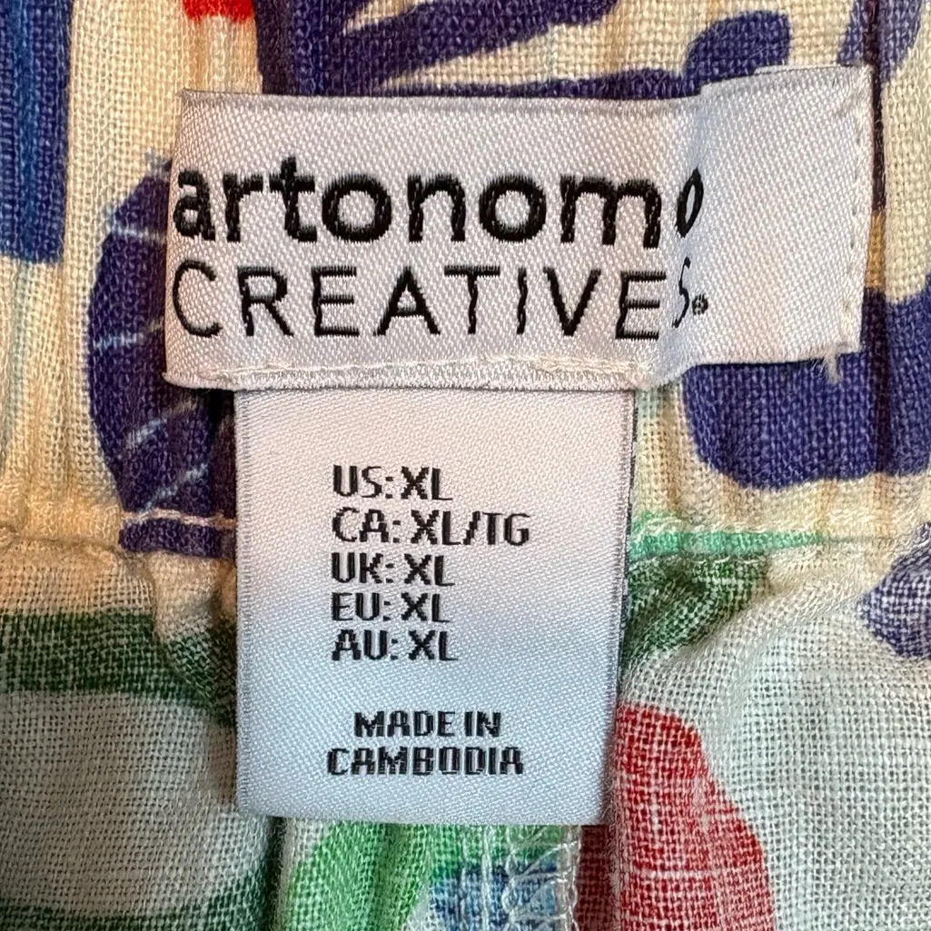 Artonomo Creative Colorful Abstract Print 100 Percent Linen‎ Shorts Size XL EUC Blue - Image 4