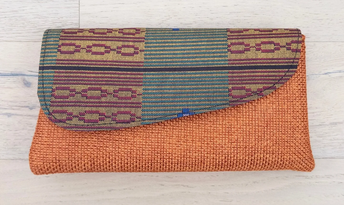 Womens Boho Woven Clutch Orange Southwestern Envelope Purse Artisan Earthy - Image 1
