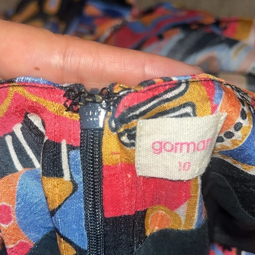 Gorman Vintage VTG Novelty‎ Silk Fiesta Bird Fish Boho Geometric Tank Midi Dress Blue - Image 8