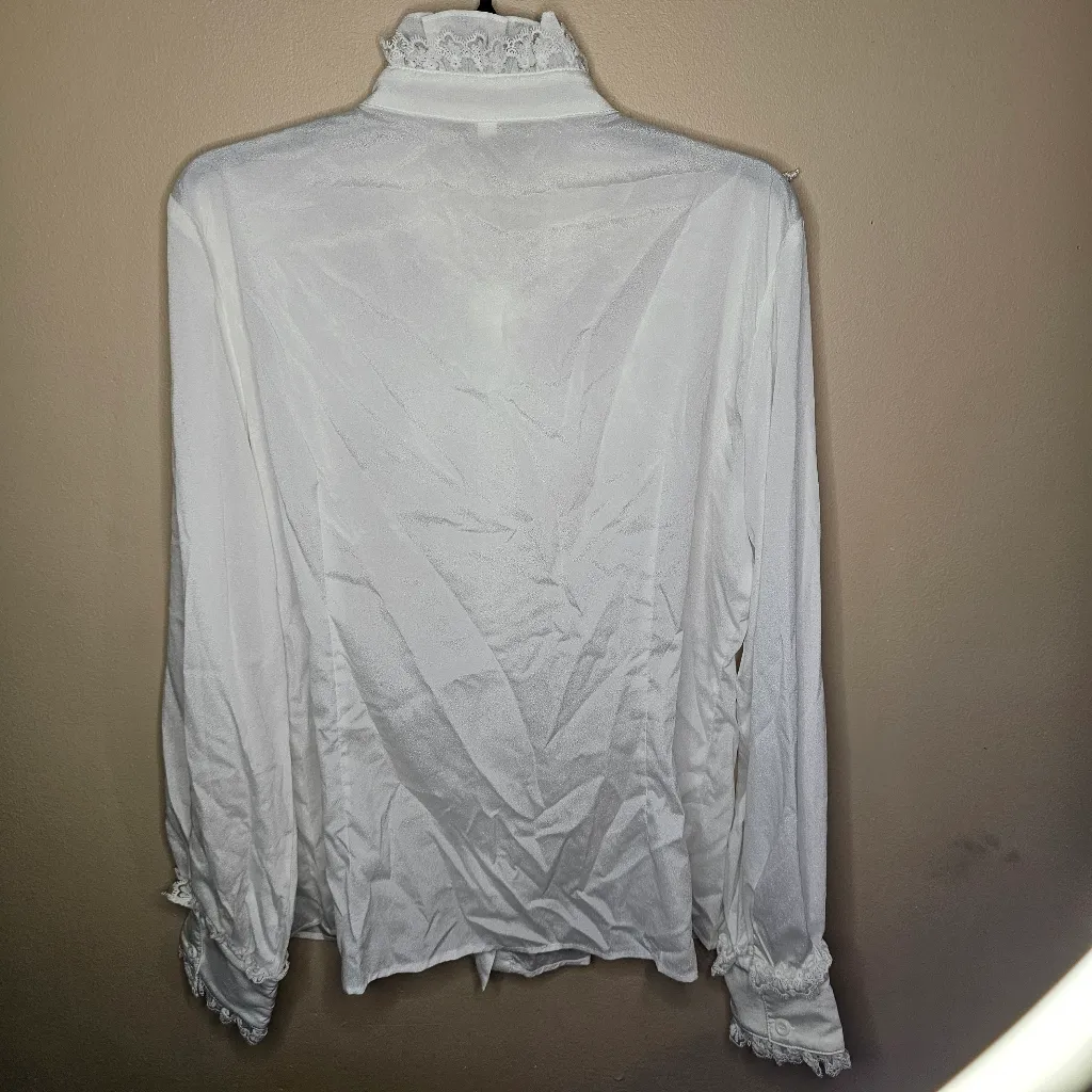 Victorian Gothic Lolita Renaissance Vintage Long Sleeve Ruffle White Shirt Size XL - Image 2