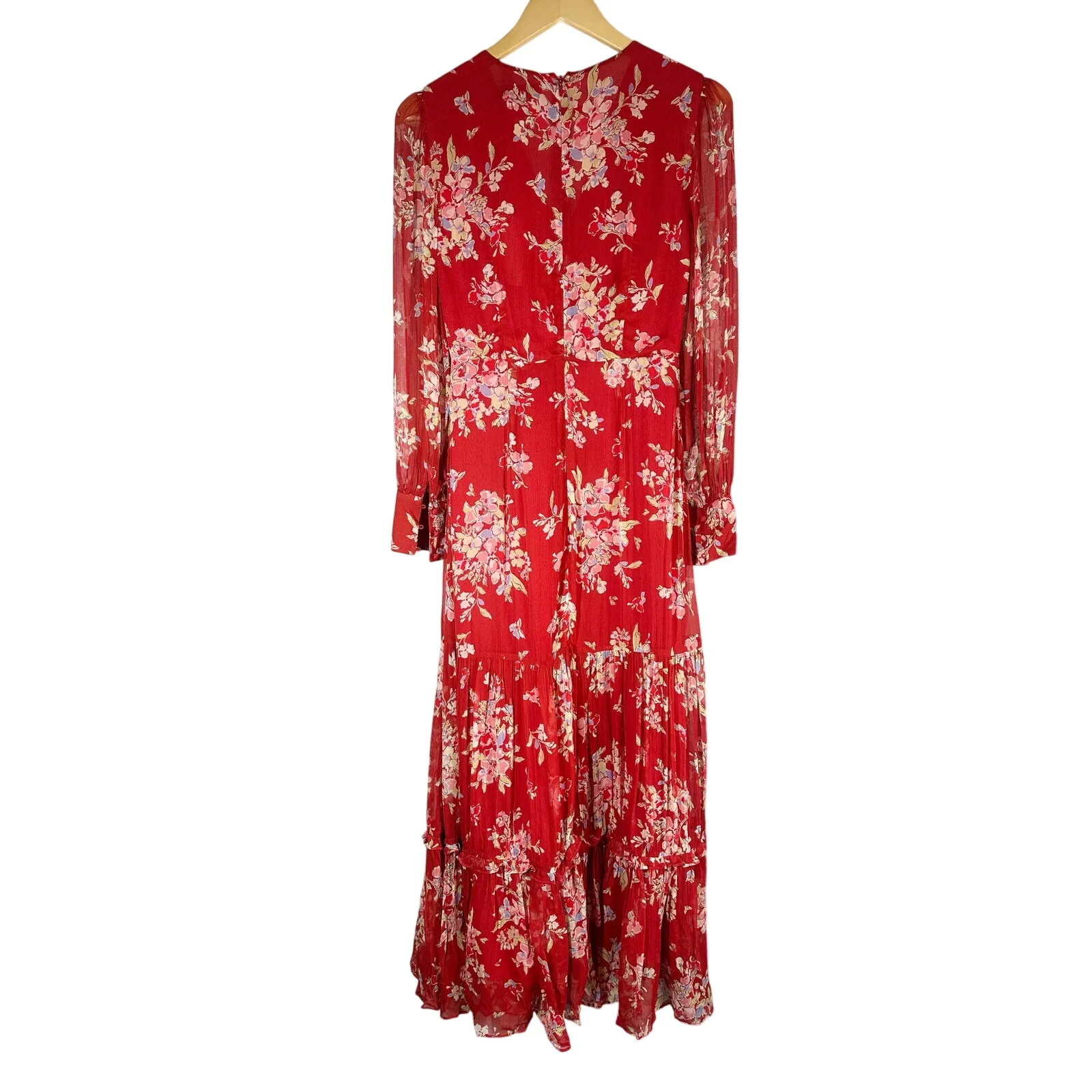 Rixo Elsie Chiffon Midi Dress in Red Bouquet Floral Merlot Size XS - Image 2