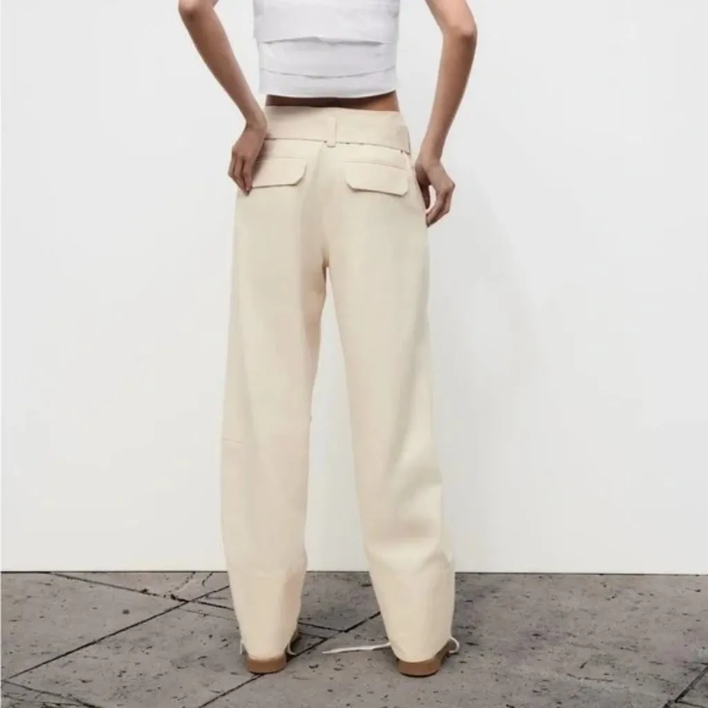 ZARA BELTED COTTON PANTS - Image 3