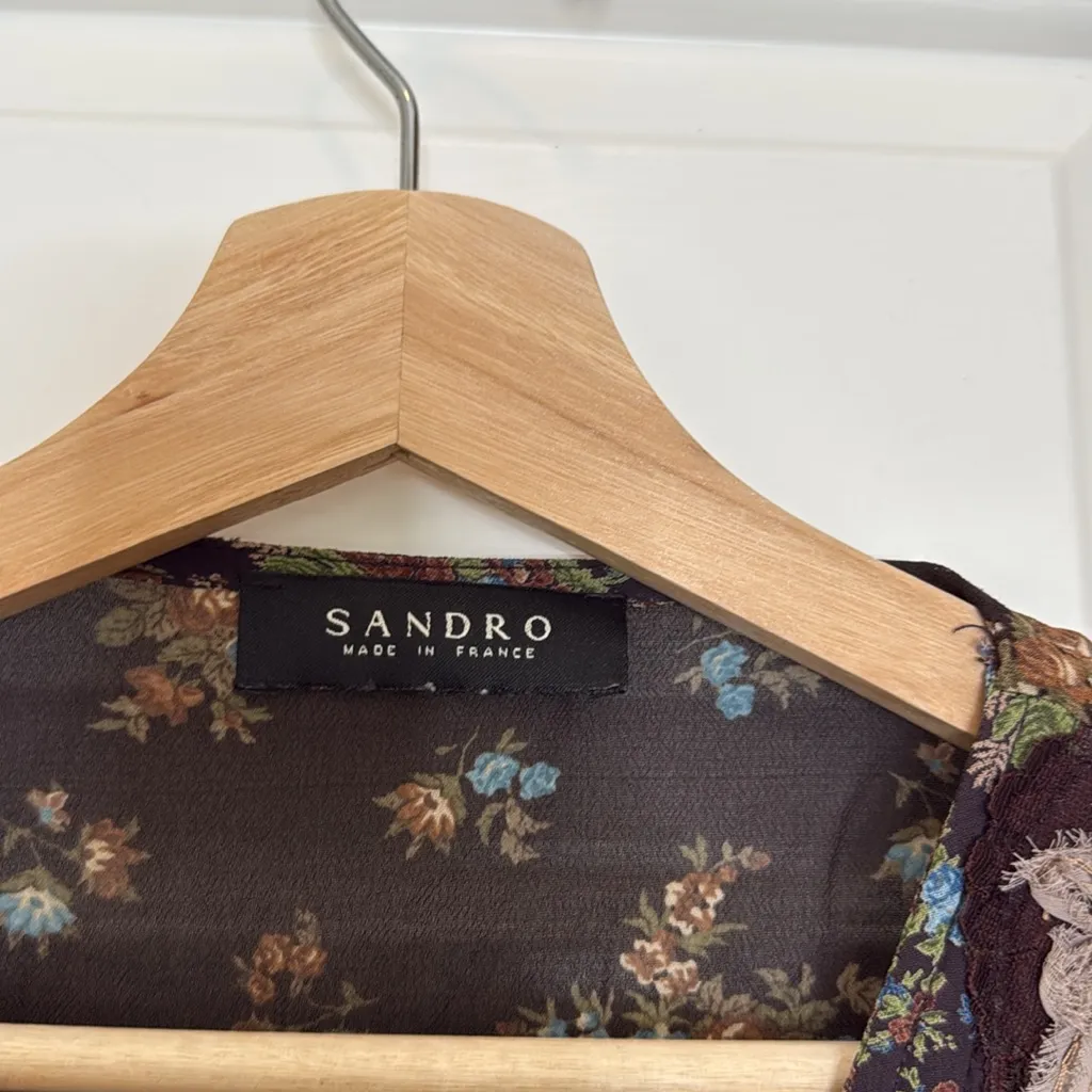 Sandro floral babydoll patchwork long sleeve blouse y2k sheer - Image 6