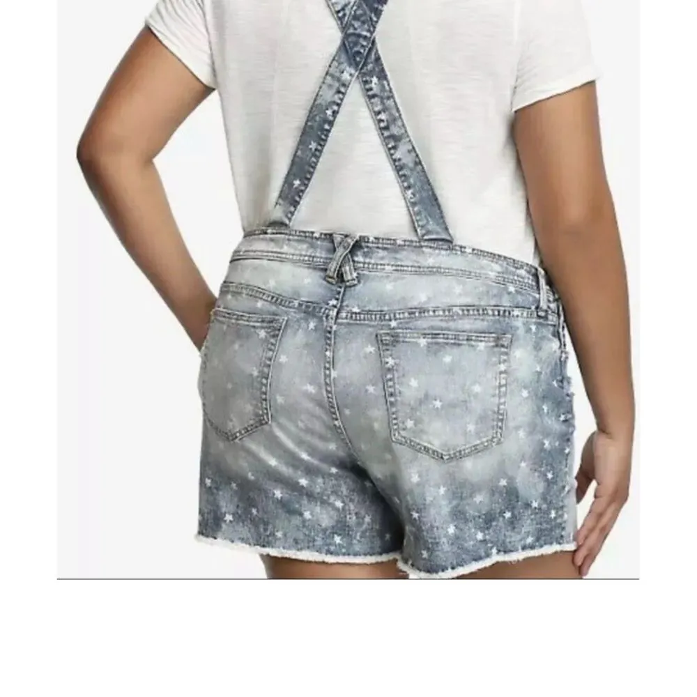 Torrid Denim Shortall Overall Liberty Star Print Size 26 Stretch Distressed - Image 3