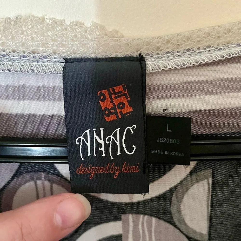 ANAC by Kimi Vintage Y2K Mixed Print Mesh Surplice Top Artsy Art to Wear Sheer L Black Size L - Image 3