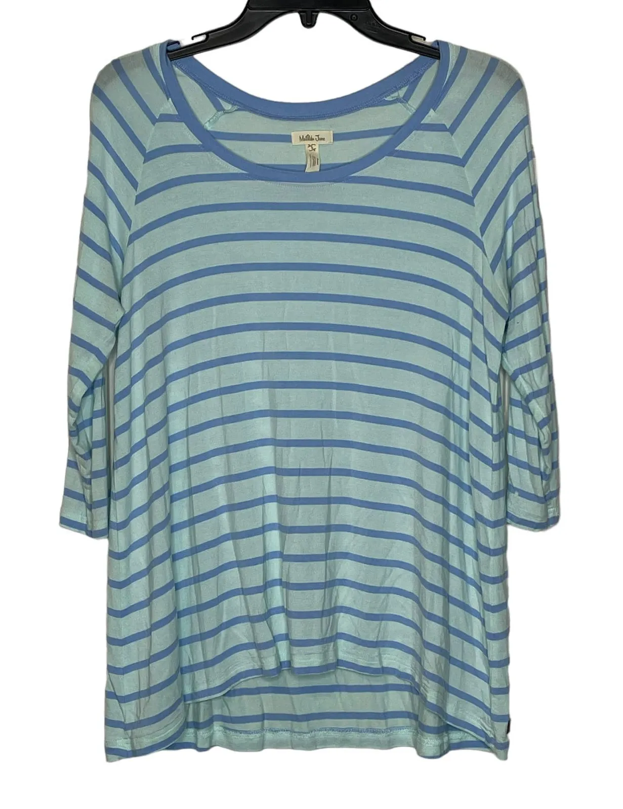 Matilda Jane T-Shirt Size Small Blue Striped Stretch Blend Womens 3/4 Sleeve - Image 1