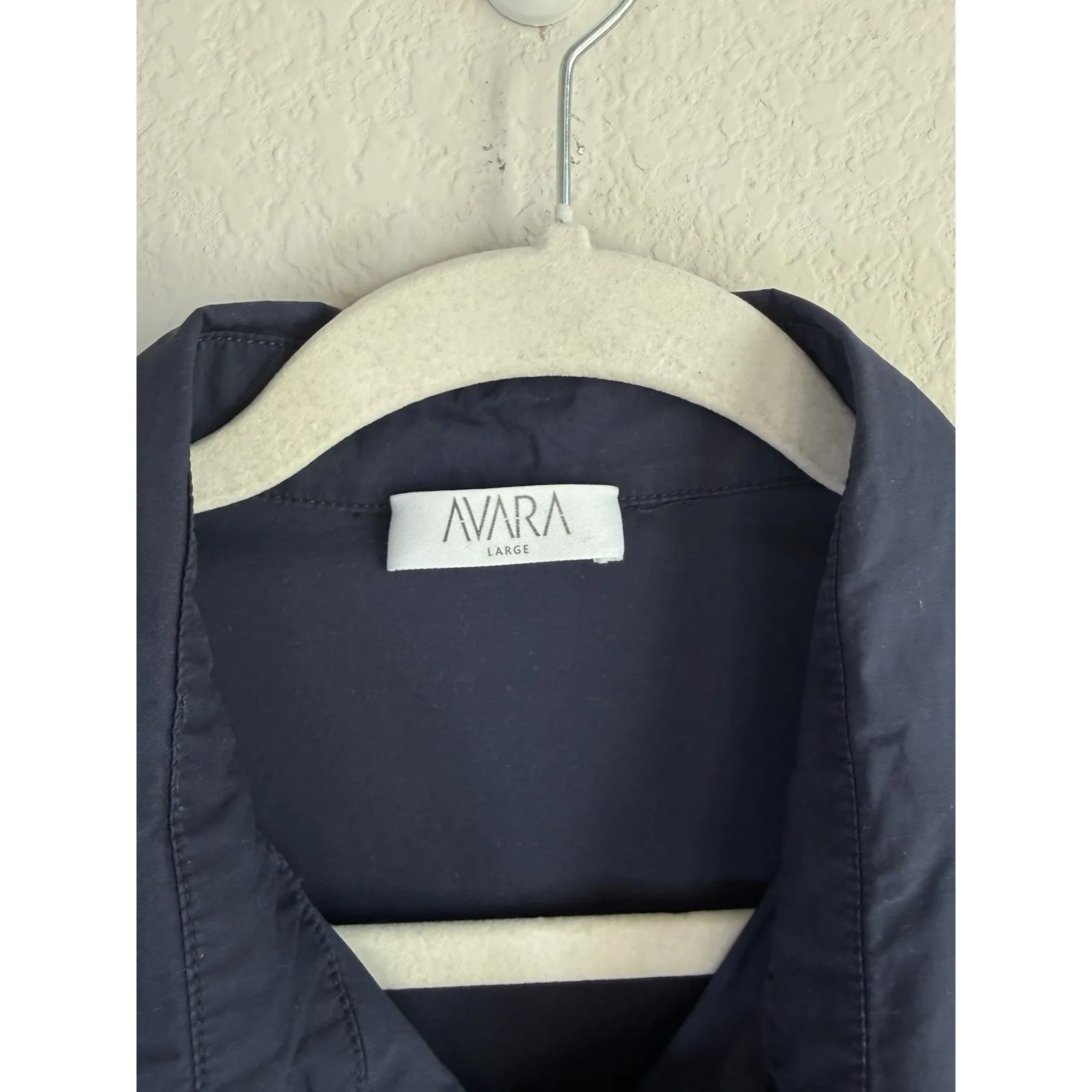 Avara Dress Women's Large Navy Button Up Ruffle Sleeve Smocked Yoke Pockets Blue - Image 5