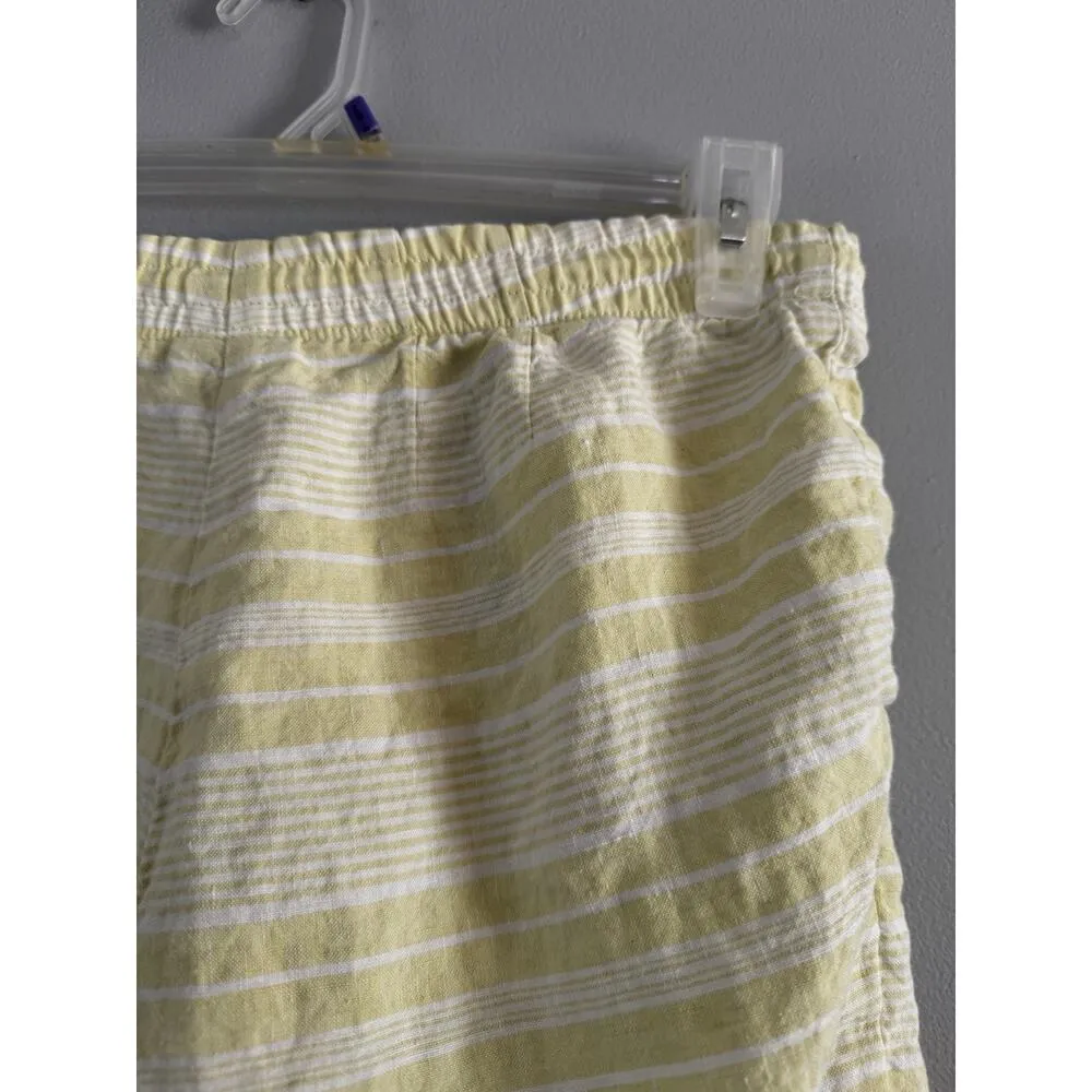 J Jill Love Linen Size XS 100% Linen Shorts Citron White Stripe Pull On Green - Image 5