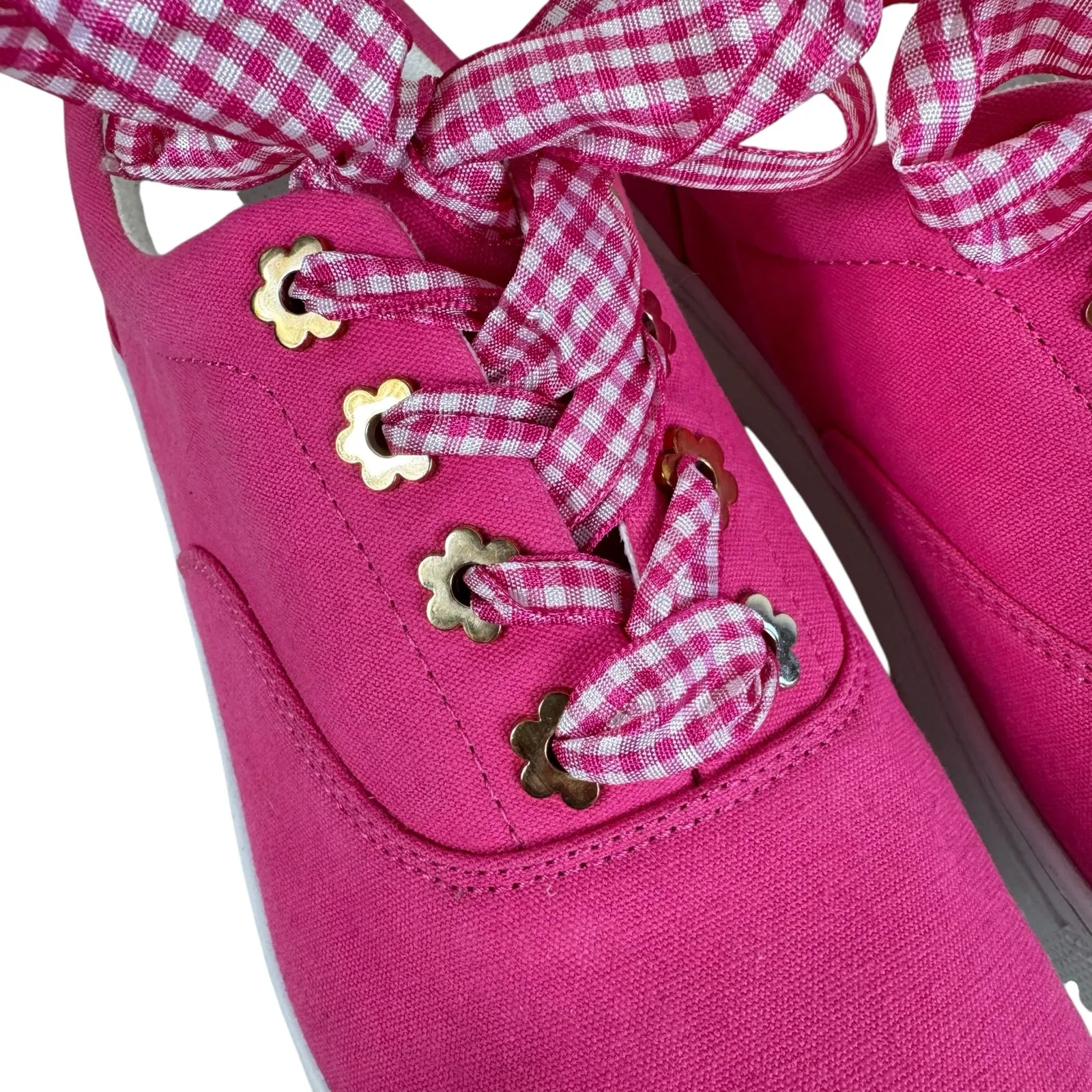 Izaac Mizarahi Live Pink Canvas Gingham Lace Up‎ Fashion Sneakers Size 8.5 - Image 2