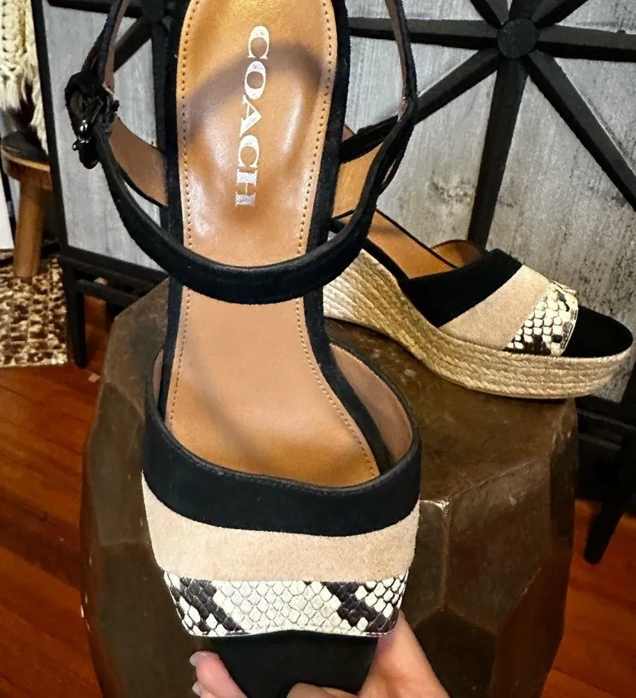 Coach Farren black suede and embossed snakeskin espadrille sz 9 - Image 9