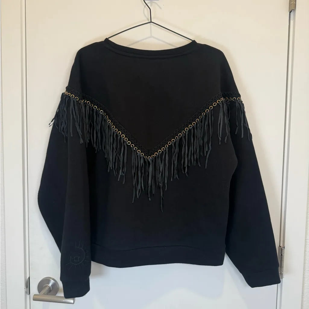 Hayley Menzies Ada Suede Black Fringe Sweatshirt Black Sz Medium - Image 8