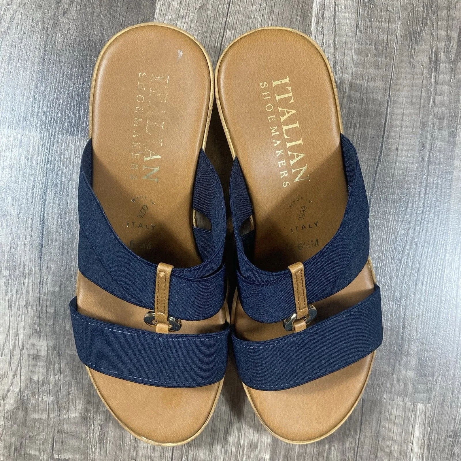 Italian Shoemakers Sandals Womens 6.5 Casual Slip On Platform Wedge Slide Blue - Image 7