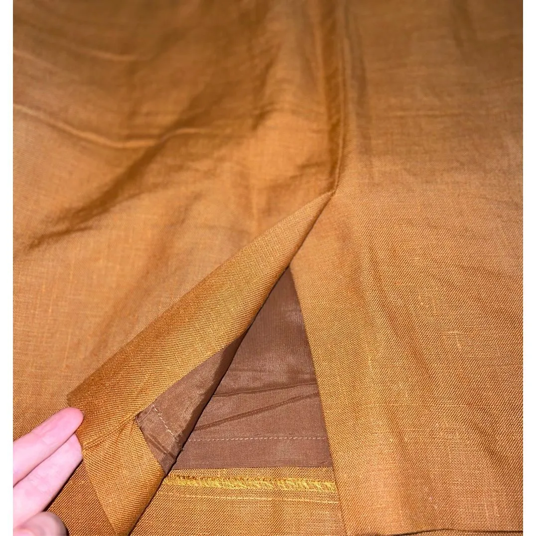 Women’s 100% Linen Earthy Pumpkin Midi Skirt 12 Orange - Image 7