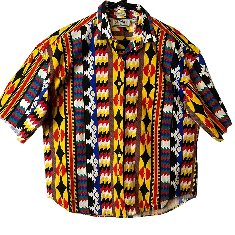 Vintage Side Saddle 100% Cotton Cutoff Sleeves Button Up Top Western Size Large Black - Image 2