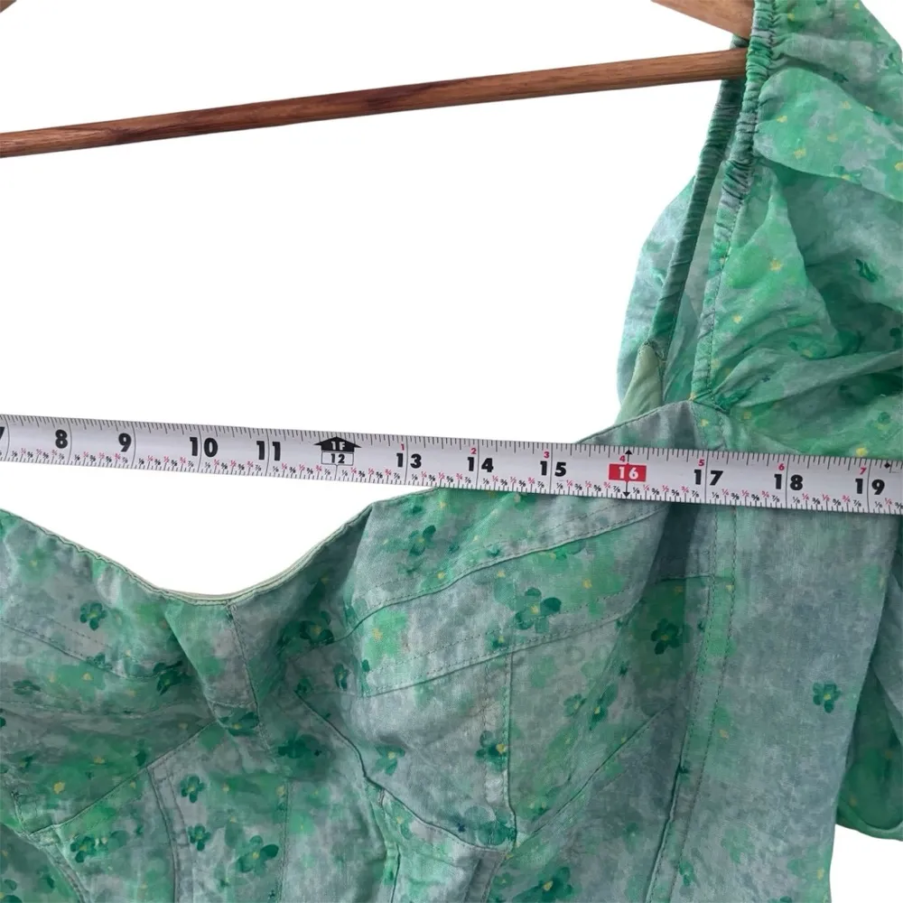 Bardot Kiah Puff Sleeve Green Floral Corset Mini Dress Size 12 - Image 16