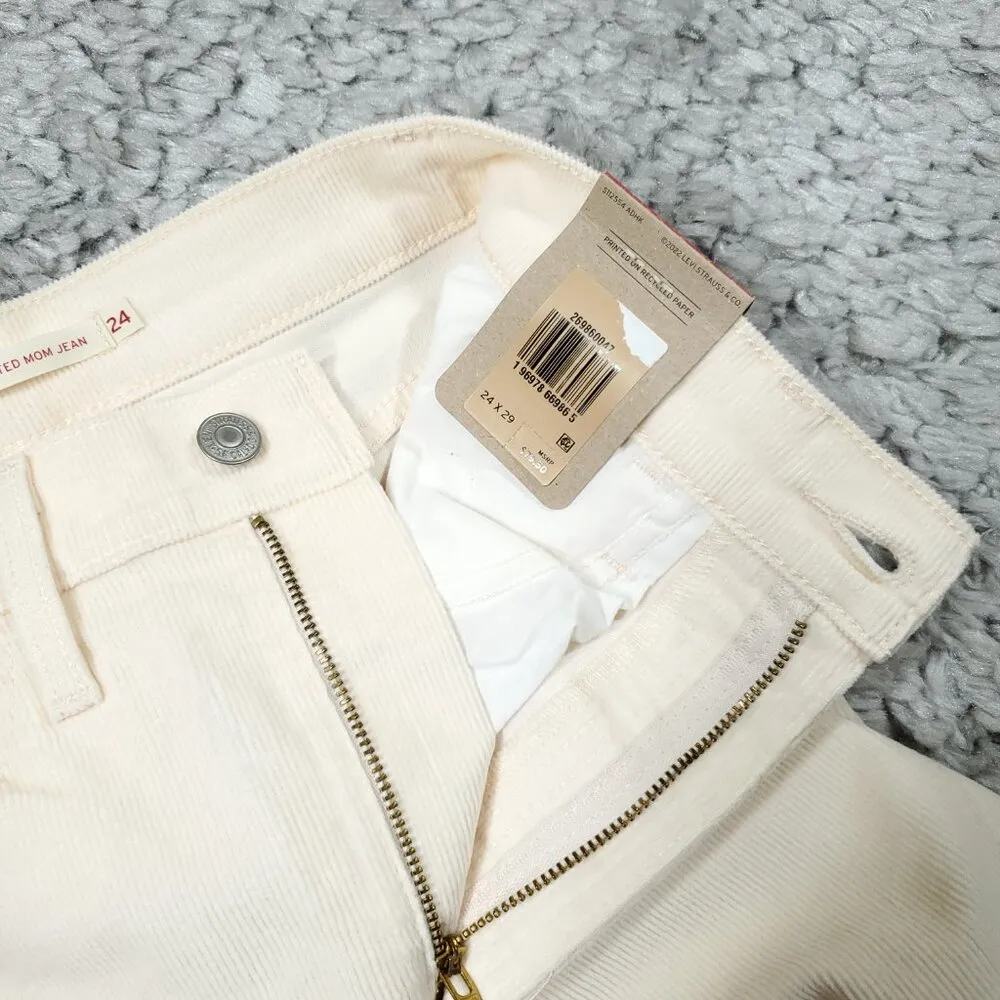 Levi's Corduroy High Waisted Mom Jeans White Beige Women's Size 24 x 29 Stretch - Image 5