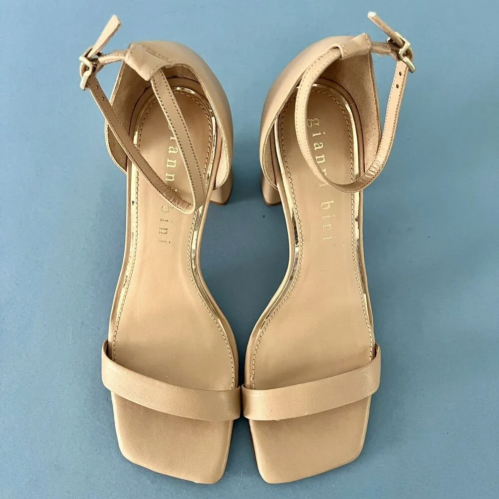 Gianni Bini Danea Two Piece Ankle Strap Beige Leather Block Heel Sandals - Image 7