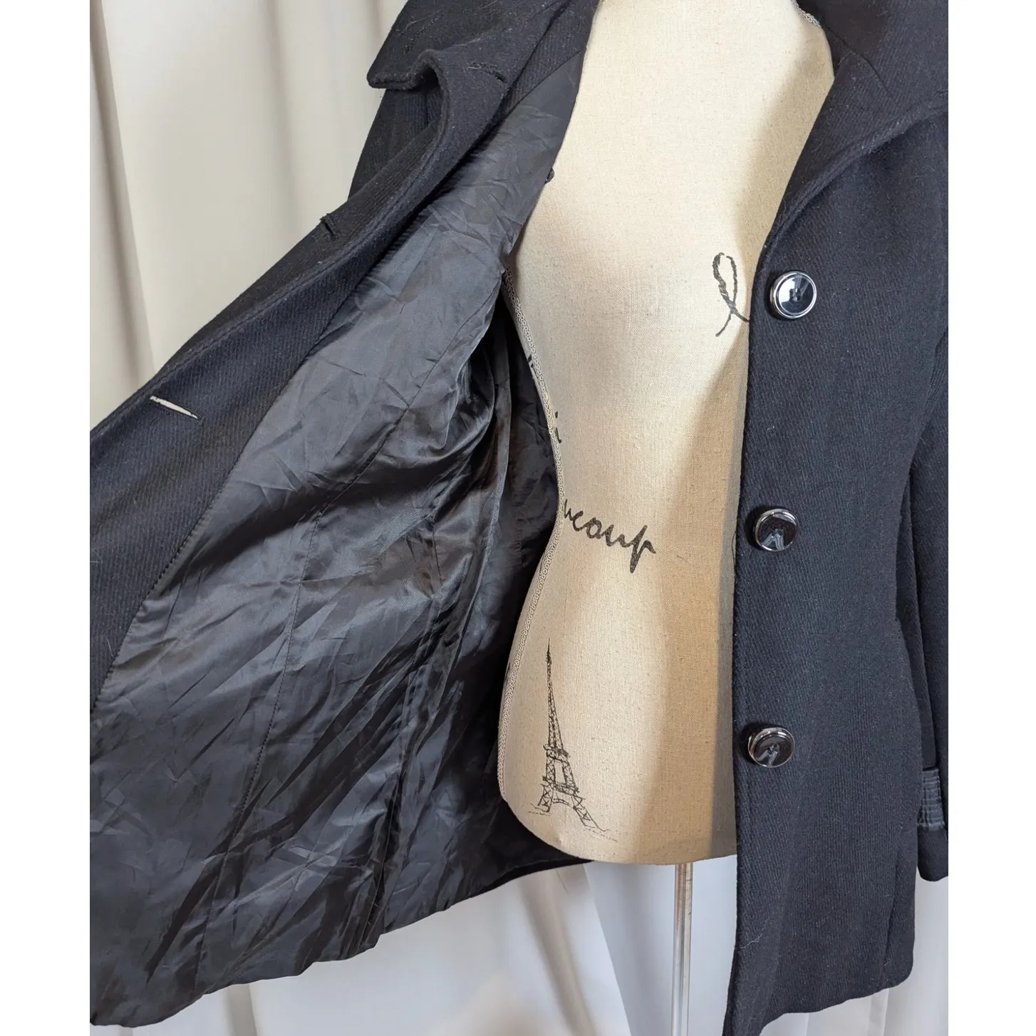 Kenneth Cole Wool Blend Overcoat Black Size 10 - Image 12