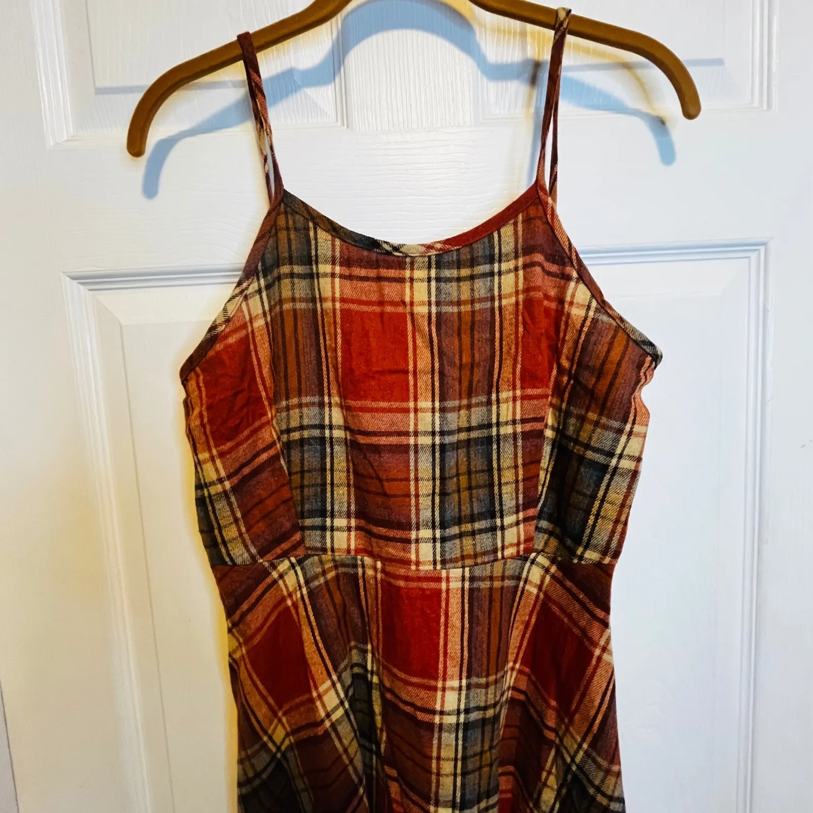 Women's Plaid Midi Dress Spaghetti Strap Flannel M Grunge Girlhoodcore Red Size M - Image 4