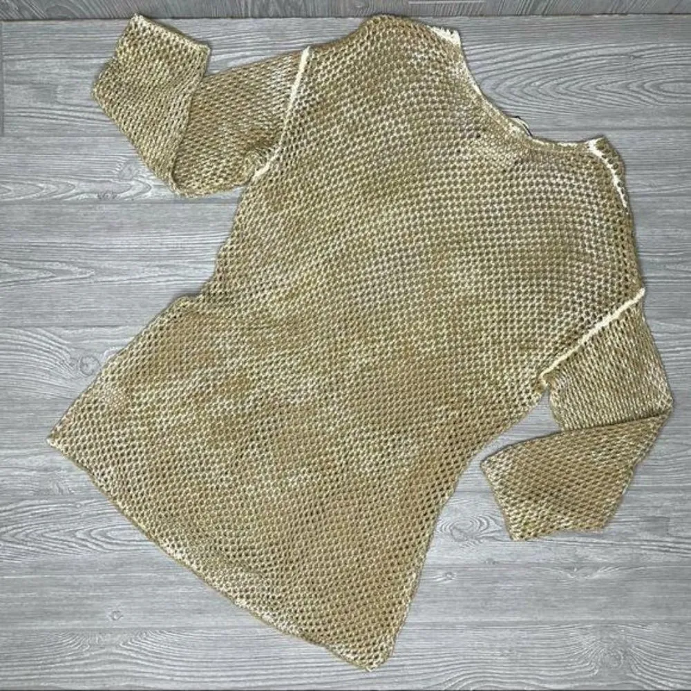 Nwt paradise shores beach cover up sweater knit crochet long cropped sleeve xl Tan - Image 3