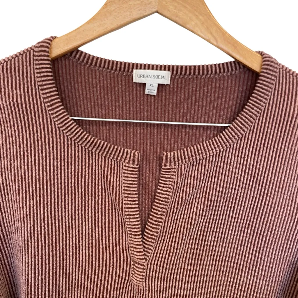 Urban Social Ribbed Foldover Waist Flare Leg Pants & Long Sleeve Henley Set - Image 7