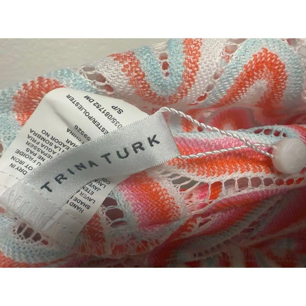 Trina Turk Serafina Crochet Halter Zigzag Multicolor Beach Coverup Midi Dress S - Image 9