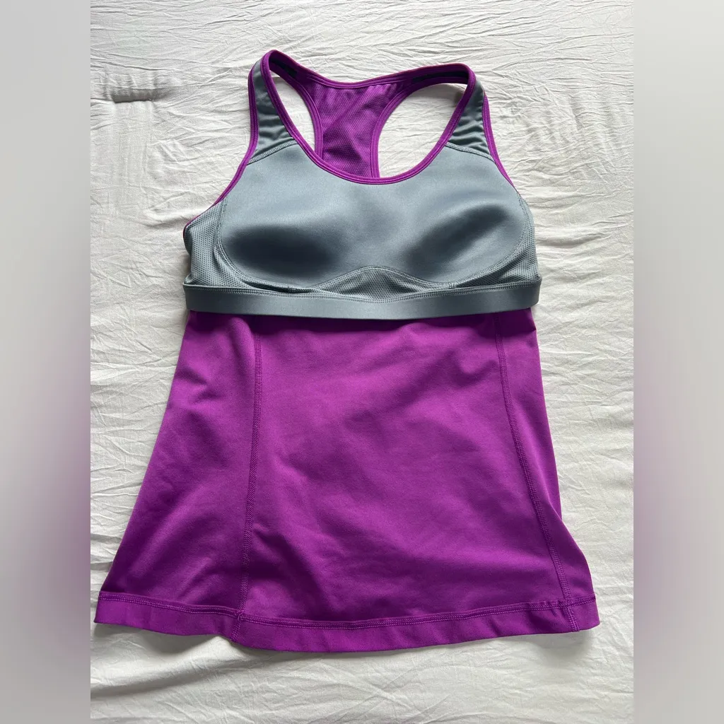Nike Dri Fit Racerback Athletic Tank Top Built In Bra Womens Size L Purple‎ Gray - Image 7