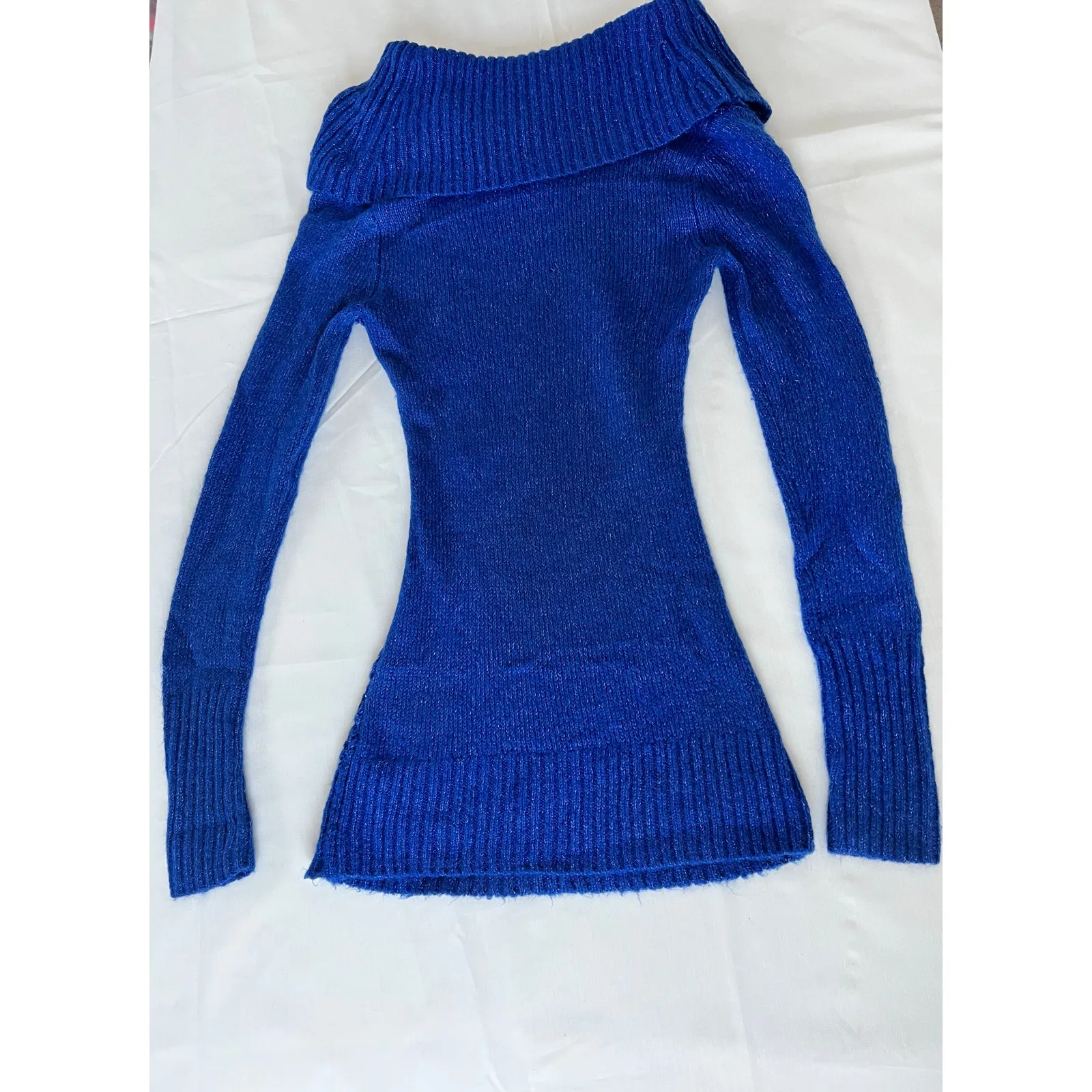 Y2K Candie’s sweater size XS stretchy fold over off shoulders long sleeve sequin - Image 4