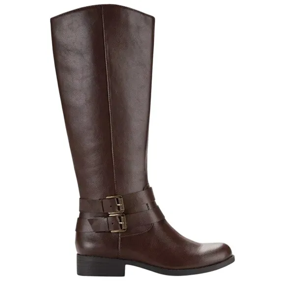 NEW Style & Co Brown Moto Riding Knee Boots Womens 10 Wide Calf Buckles - Image 2