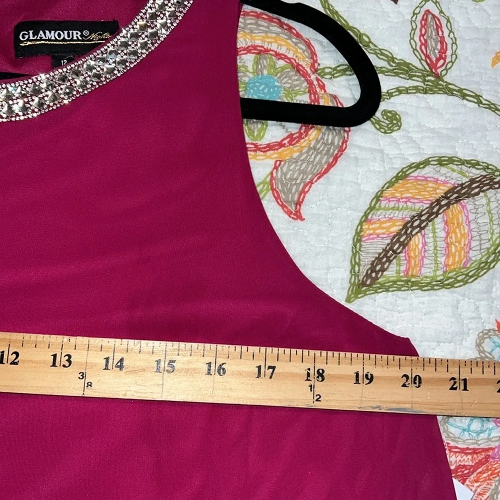 GLAMOUR nights size 12 sleeveless fuchsia dress lined rhinestone accent neck NEW Pink - Image 5