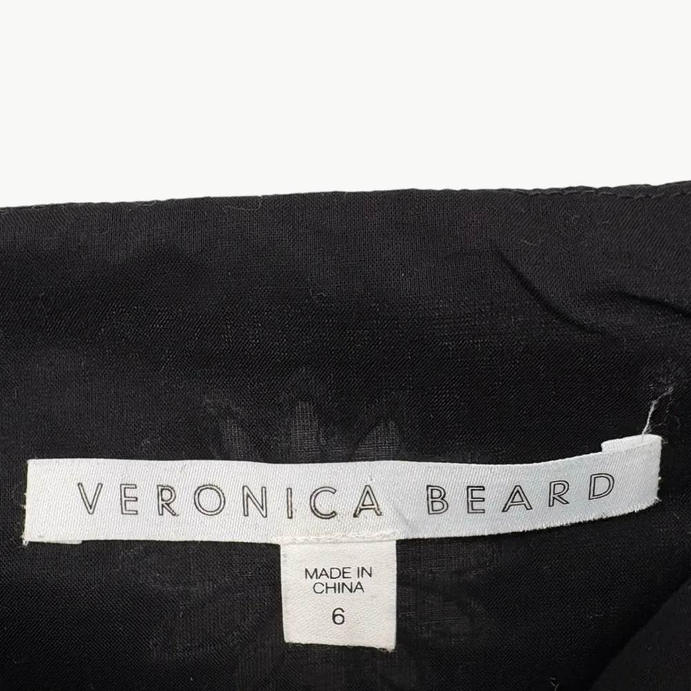 Veronica Beard Giuliana Beaded Embroidered Linen Mini Dress | Sz 6 | Black & Red - Image 4