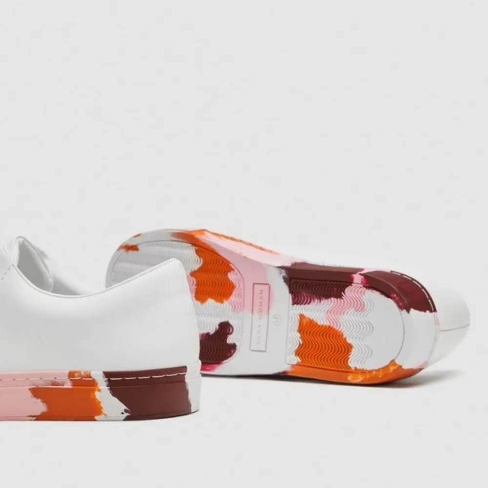 Zara White Sneakers with Colorful Sole - Image 5