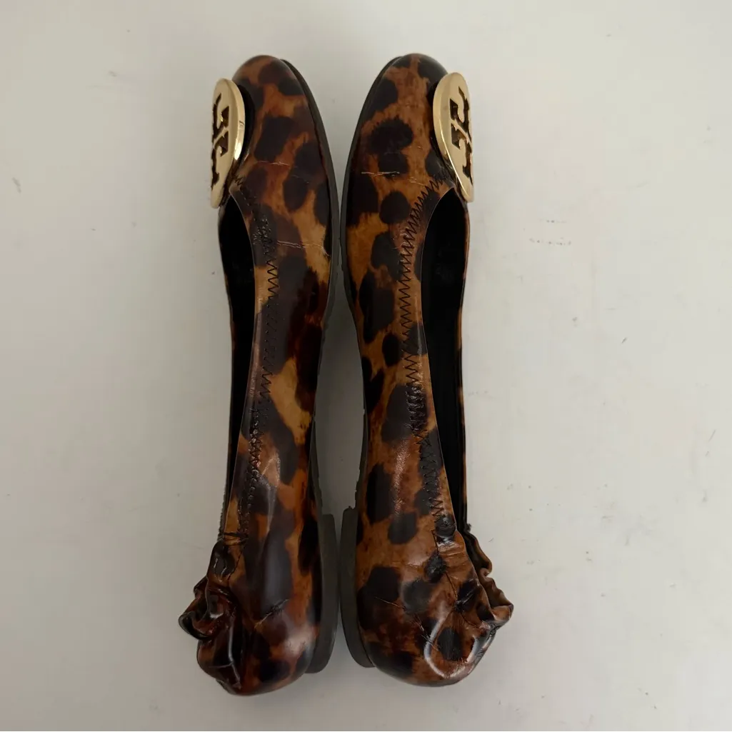 TORY BURCH Reva Patent Leather Leopard Animal Print Ballet Flats Size 7 - Image 7