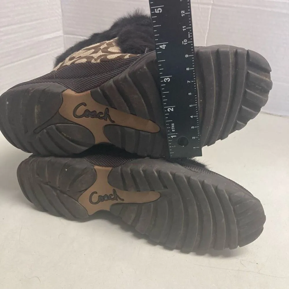 COACH Jeannie Signature Fur Lined Boots Size 7B Mid Calf Brown & Black Size 7B - Image 3