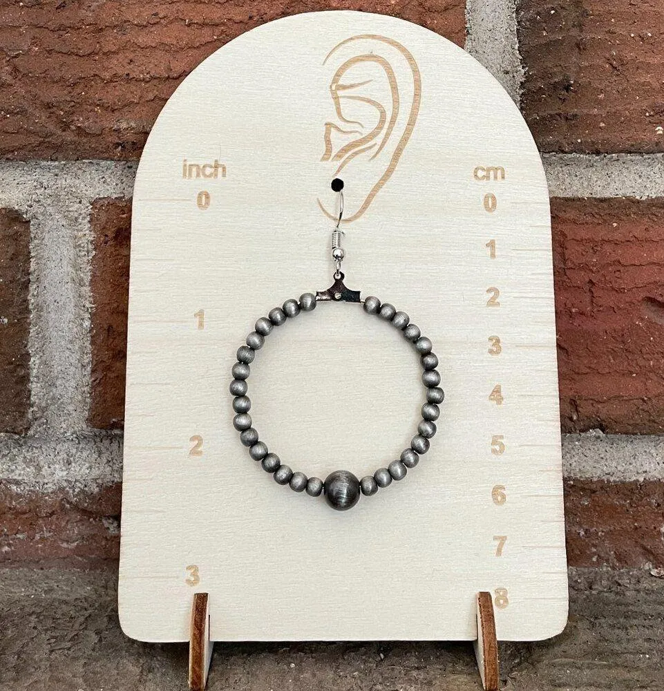 Navajo Style Pearl Hoop Drop Earrings Silver - Image 2