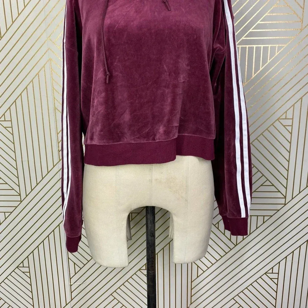 Adidas Originals Hoodie Sweatshirt Cropped Velour‎ Purple Red Size US Small - Image 5