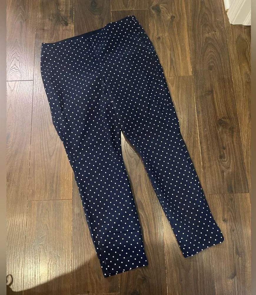 Old Navy High rise Side Zip Navy Polka Dot Pixie Pants Sz 12 VGUc - Image 2