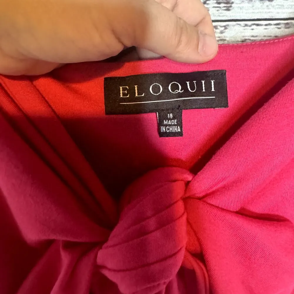 Eloquii Hot Pink Dress Tie Front Cutout Stretch Jersey Women's sz 16 - Image 3