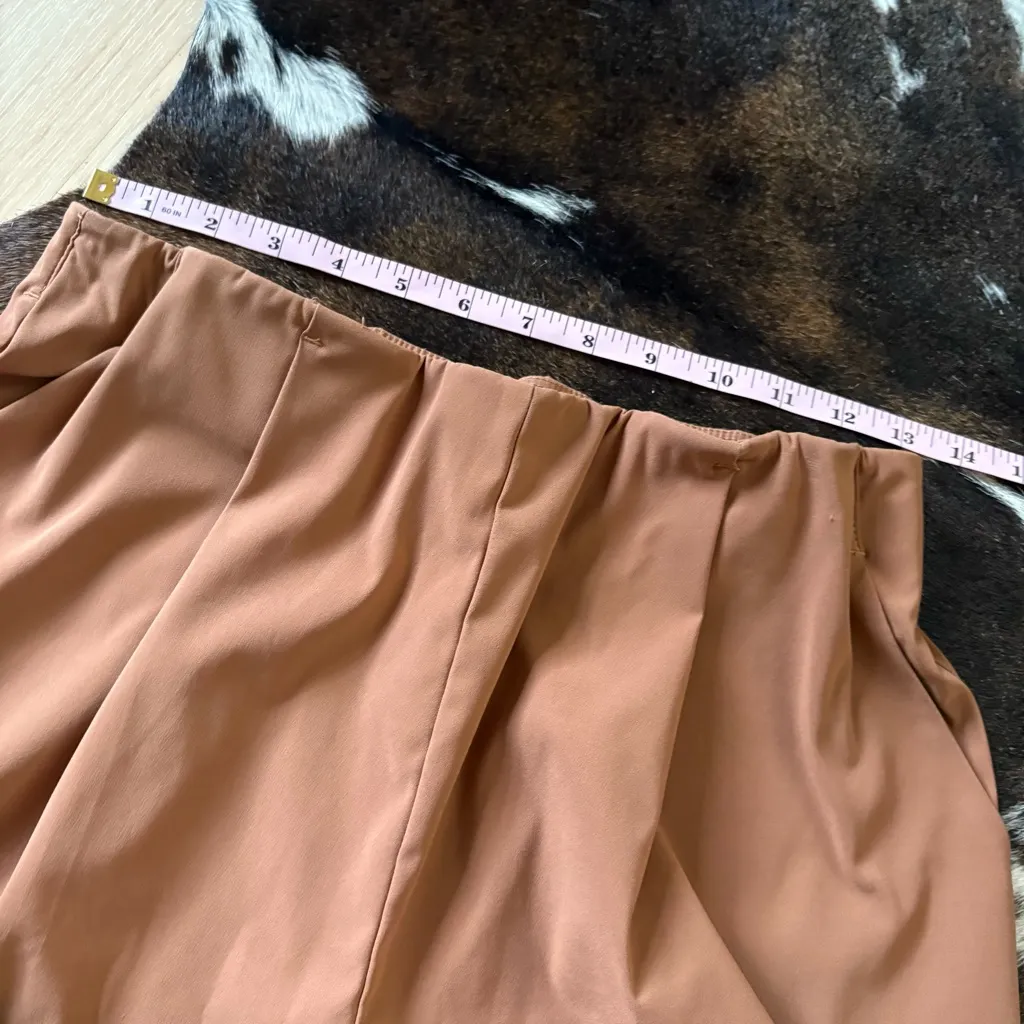 ADAY Line Up Pant Satin Trouser Almond Cognac Brown Tapered Straight‎ Leg Size M - Image 10