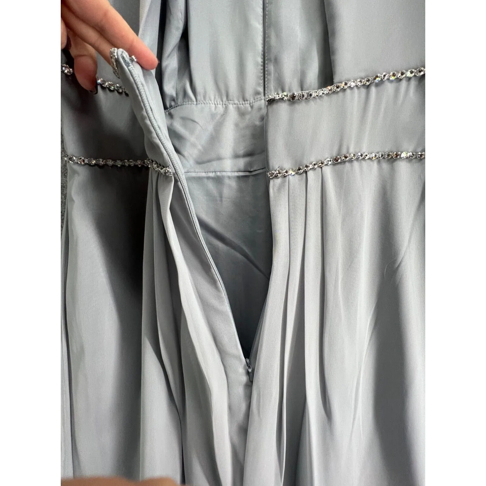 Jenny Packham Gown 14 Platinum Rhinestone Special Occasion Dress Prom #JP1023 Gray - Image 6