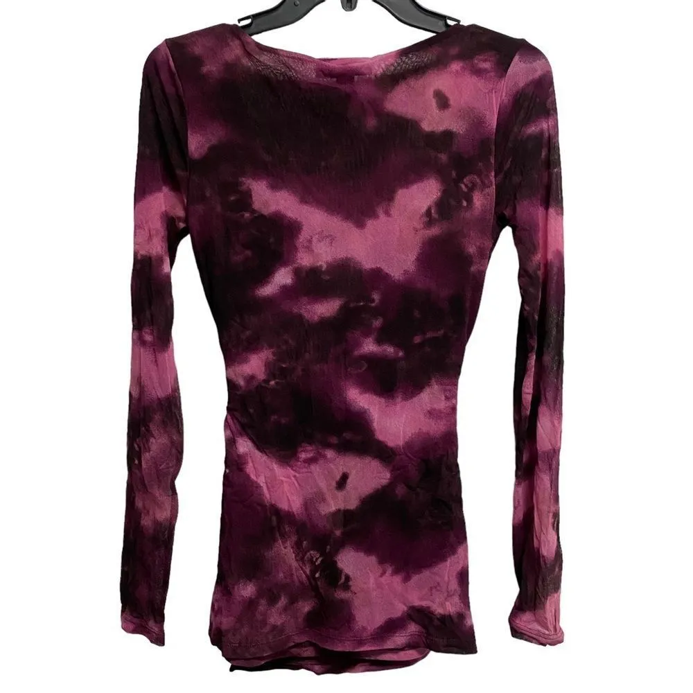 INC International Concepts Women's Med Purple Pink Ikat Mesh Long Sleeve Y2K - Image 9